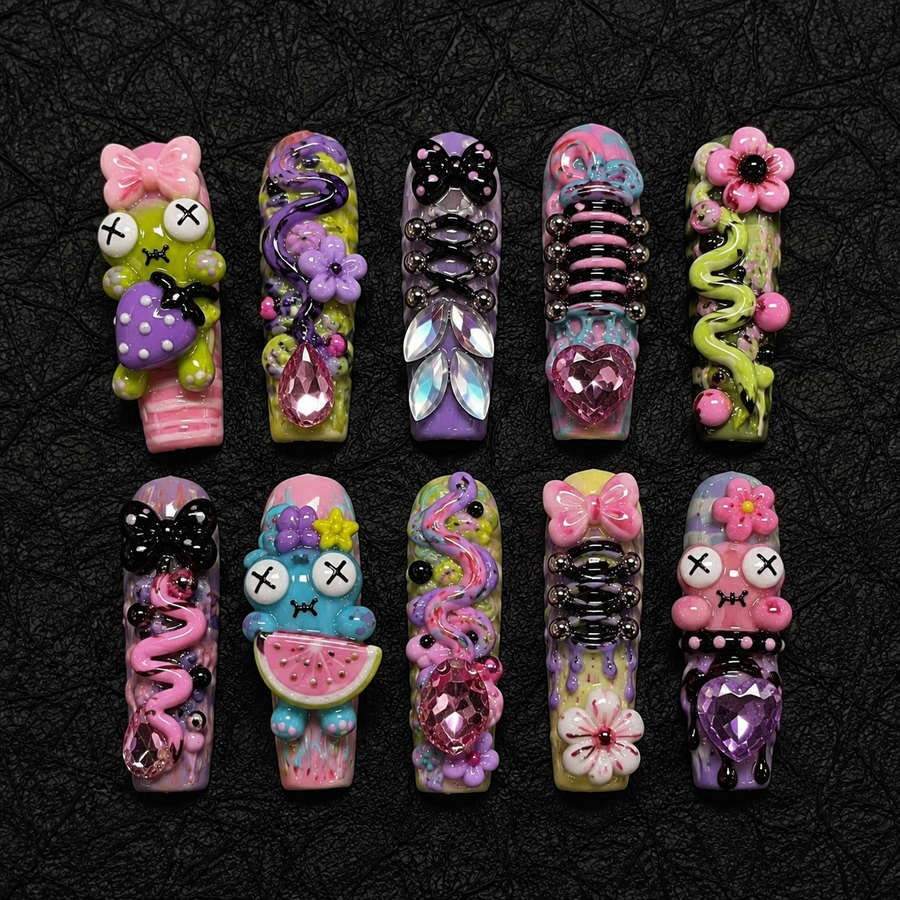 Strange Candy Press-On Nails handmade Mutant Play press-on nail set