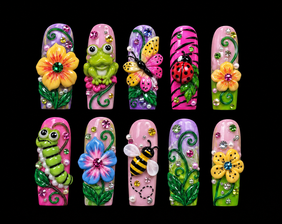 Fluttervine Garden Press-On Nails handmade Magical Garden press-on nail set