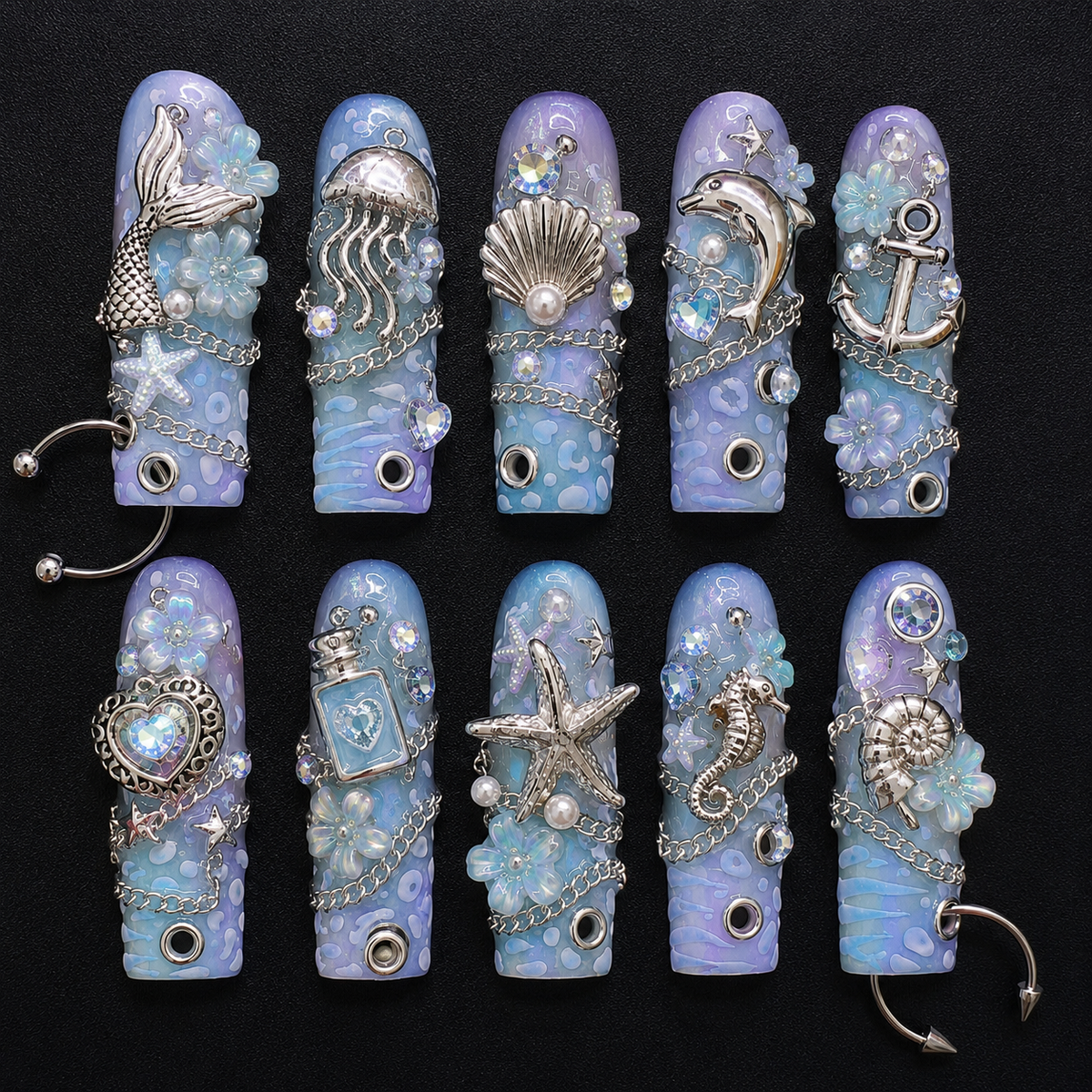 Liquid Signal Press-On Nails handmade The Lab press-on nail set
