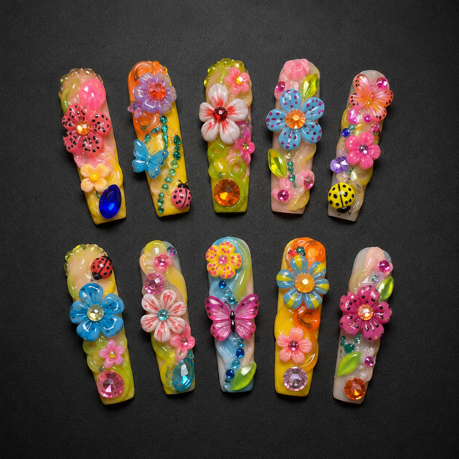 Enchanted Bloom Press-On Nails handmade Magical Garden press-on nail set