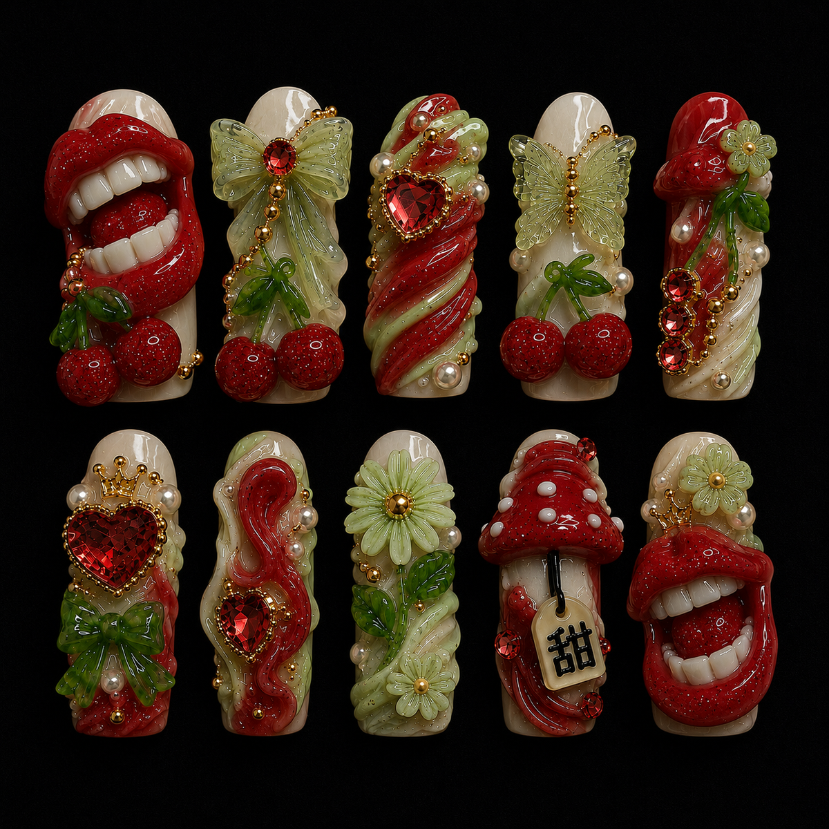 Ladybird Garden Press-On Nails handmade Magical Garden press-on nail set