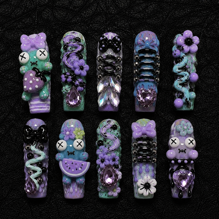 Dark Bloom Press-On Nails handmade NOCTURNA press-on nail set