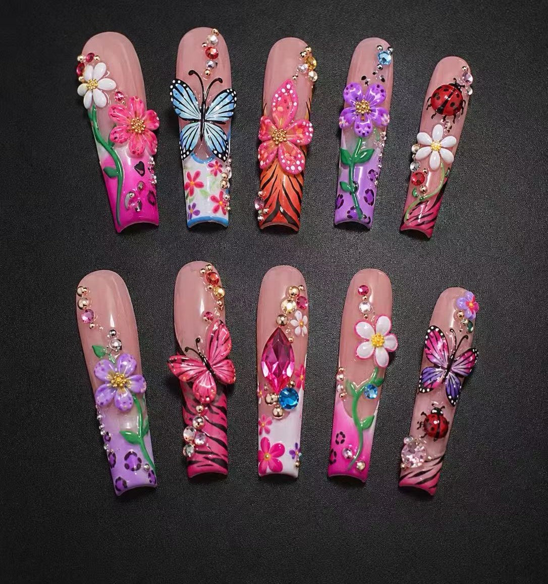 Lush Blossom Press-On Nails handmade Magical Garden press-on nail set